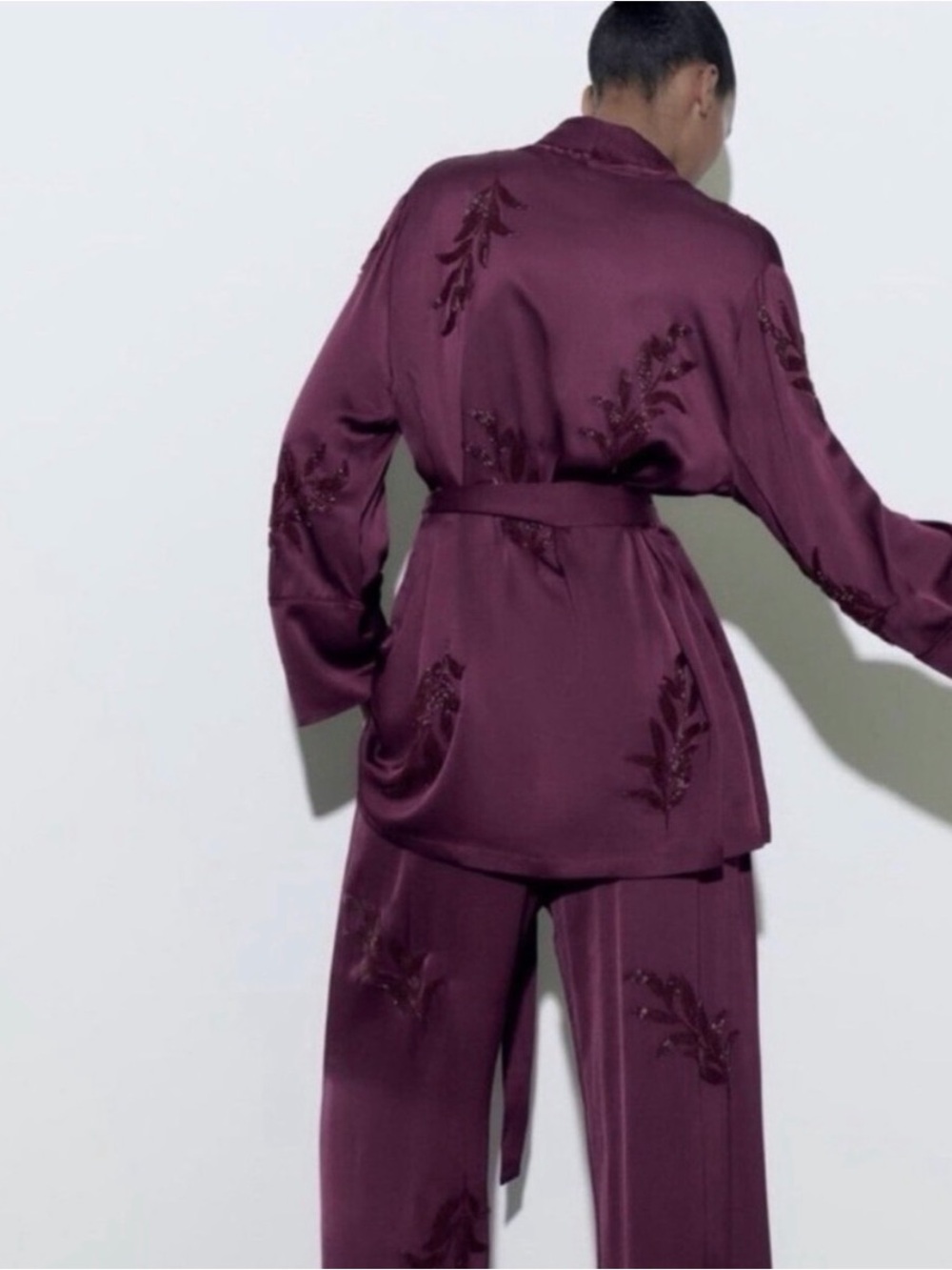 Zara Beaded Kimono Robe | Blogger Favourite Plum Viscose Wrap Jacket XL - Picture 5 of 10